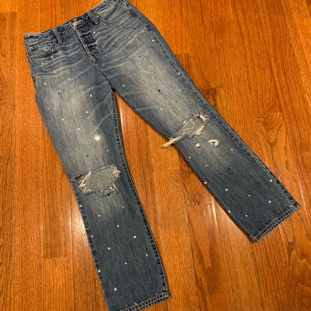 Hollister Crystal-Adorned High Rise Vintage Destroyed Jeans 26